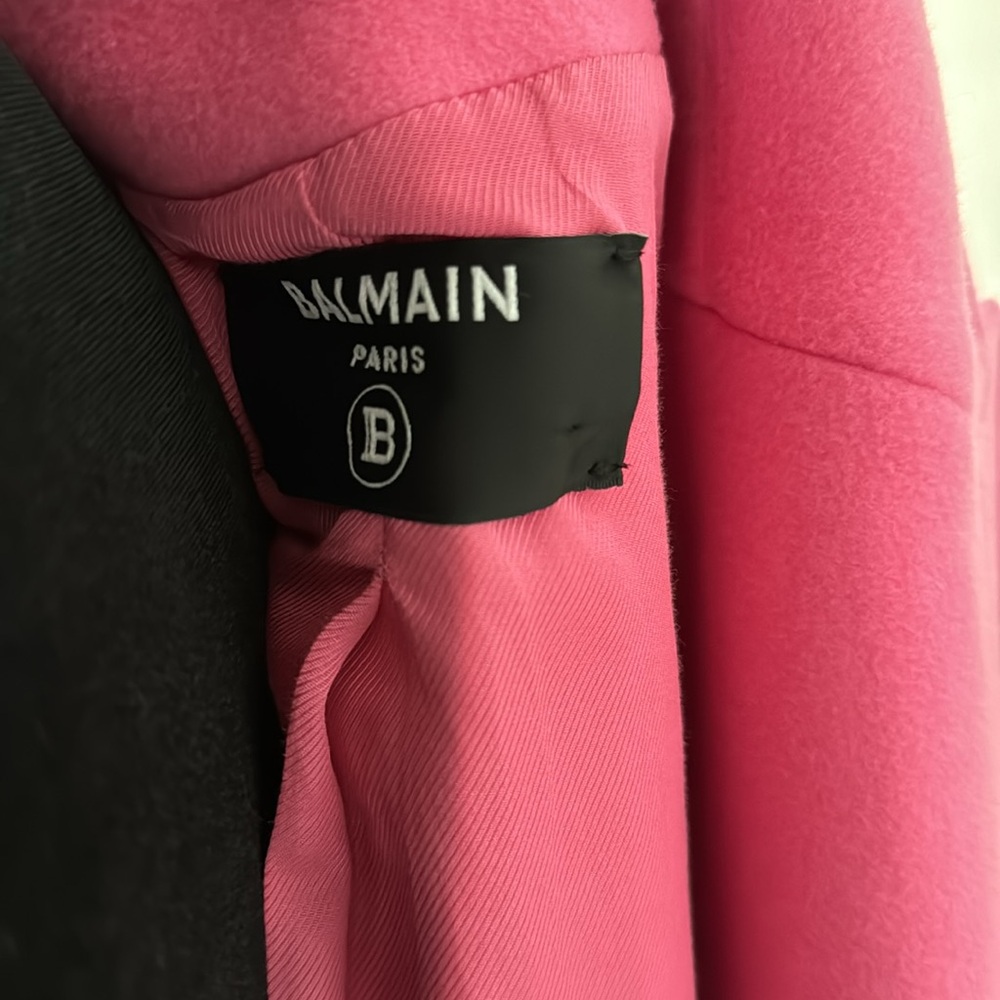Balmain pink Barbie coat overcoat double breasted blazer gold button sz 38 $3695 - Picture 9 of 12
